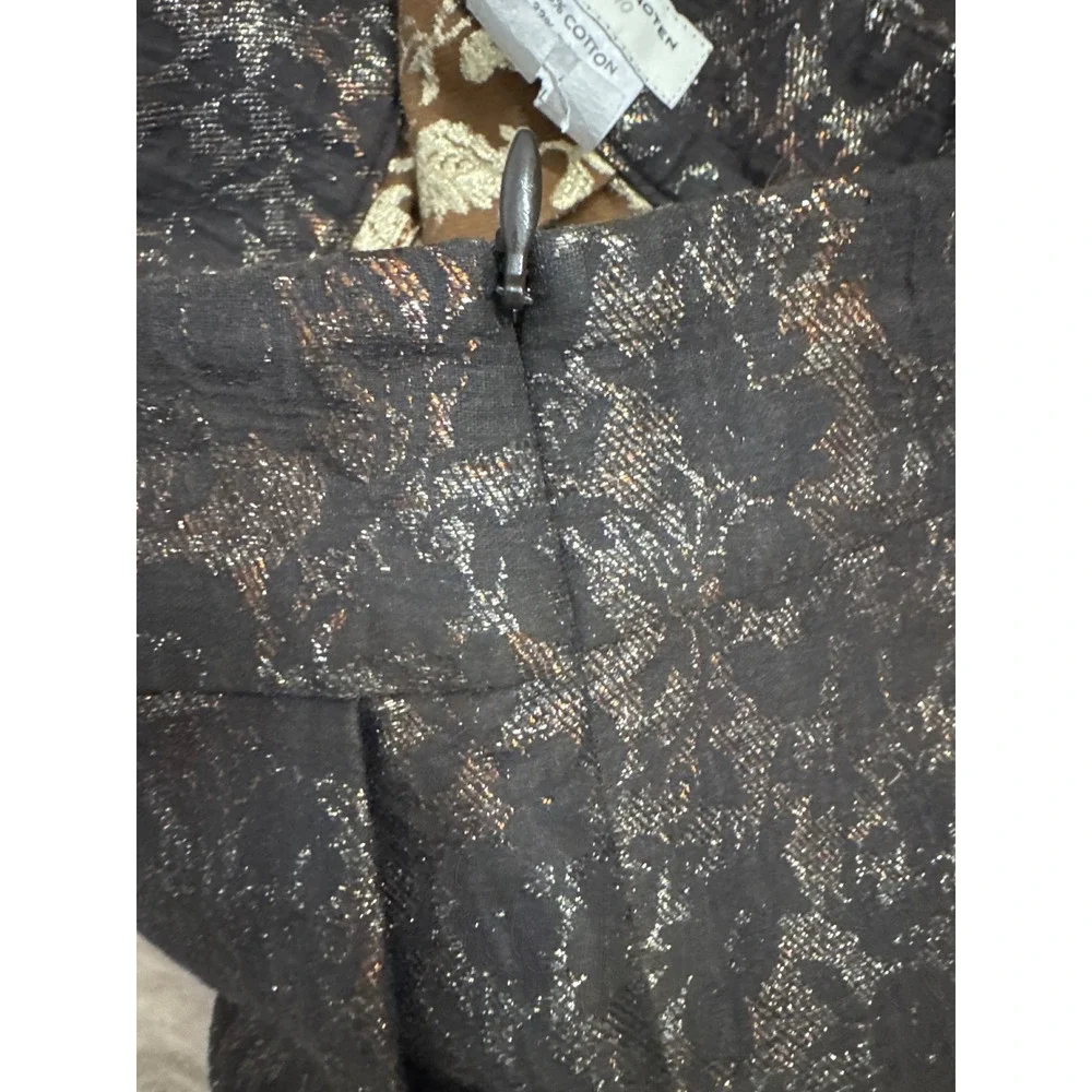 Dries Van Noten‎ Metallic Jacquard Midi Skirt Black Bronze Pleated Size 40